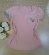 Blusa feminina rosa com bolso viscolycra
