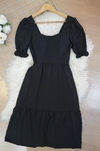 Vestido midi manga curta preto com bojo