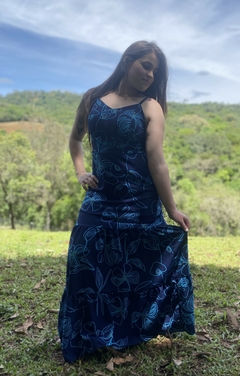 Vestido longo feminino azul com bojo moda verão