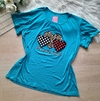 Blusa feminina plus size vicolycra I love you azul