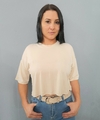 Cropped Oversized nude manga curta gola redonda