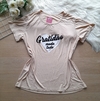 Blusa feminina plus size viscolycra gratidão bege