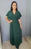 Vestido longo feminino manga curta verde