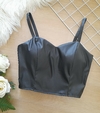 Cropped feminino top preto couro ecológico