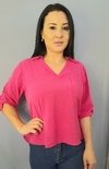 Camisa feminina blusa social casual manga curta pink