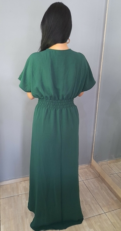 Vestido longo feminino manga curta verde - comprar online