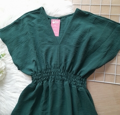 Vestido longo feminino manga curta verde - loja online