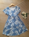 Vestido feminino curto azul com manga moda verão