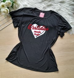 Blusa feminina plus size viscolycra gratidão preta