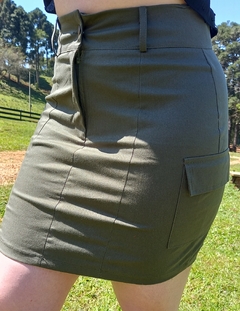 Saia feminina cargo bengaline verde militar saia curta - comprar online