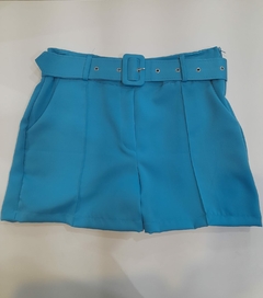 Shorts feminino curto social alfaiataria azul com cinto na internet