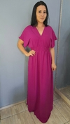 Vestido longo feminino manga curta fuchsia