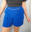 Shorts feminino azul casual com corrente tecido duna
