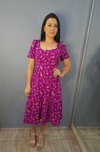 Vestido midi manga curta floral com bojo
