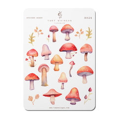 Sheet of 20 Mushrooms Vintage Bullet Bujo Stickers, Scrapbook