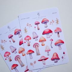 Sheet of 20 Mushrooms Vintage Bullet Bujo Stickers, Scrapbook - buy online