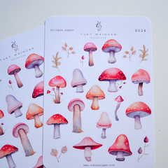 Sheet of 20 Mushrooms Vintage Bullet Bujo Stickers, Scrapbook - online store