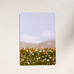 Postal Ilustrada - Campo de Flores y Montañas Kawaii - comprar online