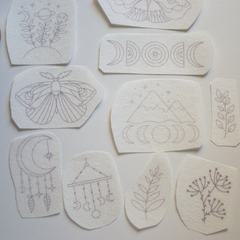 Kit Bordado Stickers Diseño Autoadhesivos Y Solubles En Agua “Planetas Boho” - Tuky Waingan Handmade