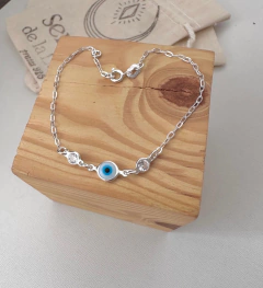 Pulseira olho grego com zircônias transparente na internet