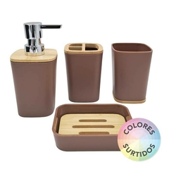 SET DE BAÑO 4PZ PVC BAMBU CUADRADO - comprar online