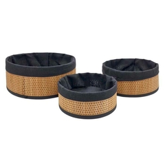 SET x3 CANASTO REDONDO BAMBU/TELA NEGRA - comprar online