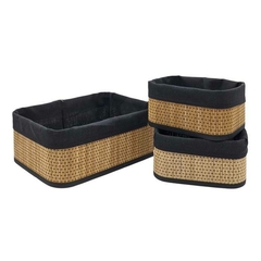 SET x3 CANASTO RECTANG. BAMBU/TELA NEGRA - comprar online