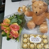 Kit buquê 6 rosas, Ferrero Rocher e pelúcia