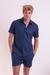 Camisa Linho Manga Curta Azul na internet