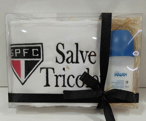 Presente São Paulo Toalha de Lavabo Bordada e Desodorante Kaiak