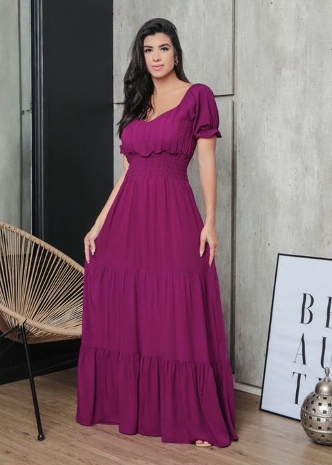 Vestido Longo Lastex Manga