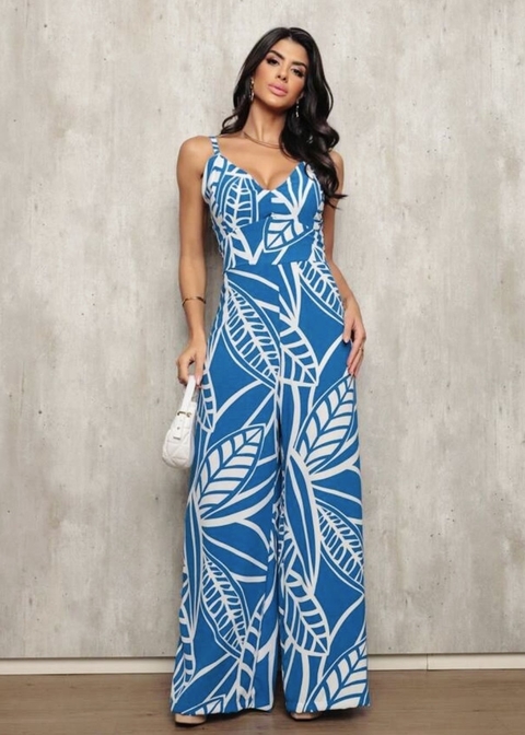 Macacão Longo Estampado Alça Fina