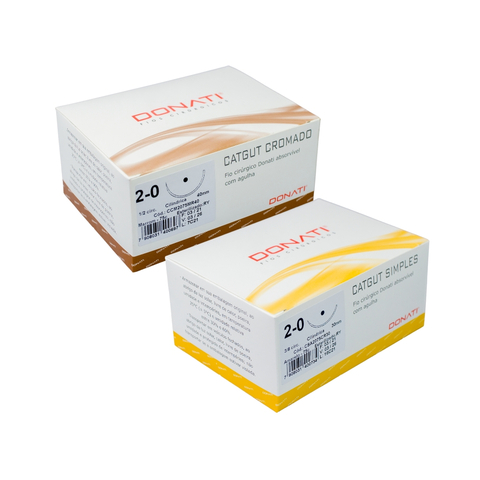 Fio de Sutura Catgut com Agulha Caixa c/24 und Simples/Cromado