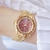 Elegante pulseira de ouro relógio para mulher marca luxo strass à prova d água