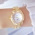 Elegante pulseira de ouro relógio para mulher marca luxo strass à prova d água - loja online
