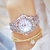 Elegante pulseira de ouro relógio para mulher marca luxo strass à prova d água - comprar online