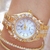 Elegante pulseira de ouro relógio para mulher marca luxo strass à prova d água - comprar online