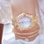 Elegante pulseira de ouro relógio para mulher marca luxo strass à prova d água