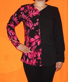 CAMISA FLOREADA COLOR ROSA CON NEGRO - comprar en línea