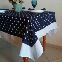 TOALHA DE MESA POÁ AZUL E BRANCO
