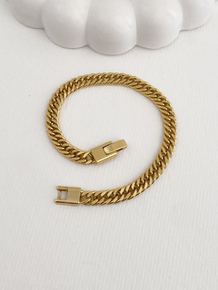 PULSEIRA ELO GRUMET RETANGULAR BANHO A OURO 18K