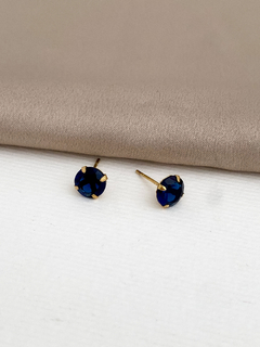 BRINCO PONTO DE LUZ OVAL AZUL SAFIRA BANHO A OURO 18K