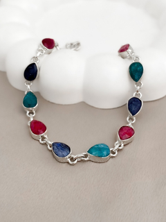 PULSEIRA GOTA MIX DE PEDRAS NATURAIS ESMERALDA, RUBI,SAFIRA PRATA 925 - comprar online