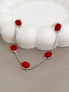 PULSEIRA OVAL PEDRA NATURAL CORAL PRATA 925 - comprar online