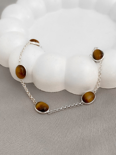 PULSEIRA OVAL PEDRA NATURAL OLHO DE TIGRE PRATA 925 - comprar online