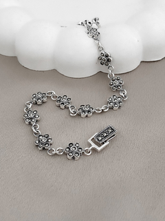 PULSEIRA PRATA DE BALI 925 FLOR COM MARCASSITA