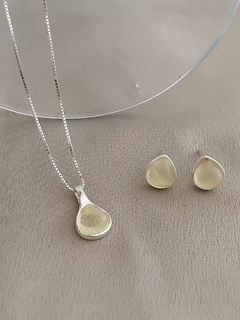 CONJUNTO GOTA RUTILO NATURAL PRATA 925