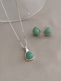 CONJUNTO GOTA QUARTZO VERDE PRATA 925