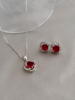 CONJUNTO RUBELITA RETANGULAR CRAVEJADO PRATA 925