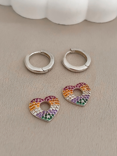 ARGOLA COM CUBO CORAÇÃO COLORIDO 2 EM 1 PRATA 925